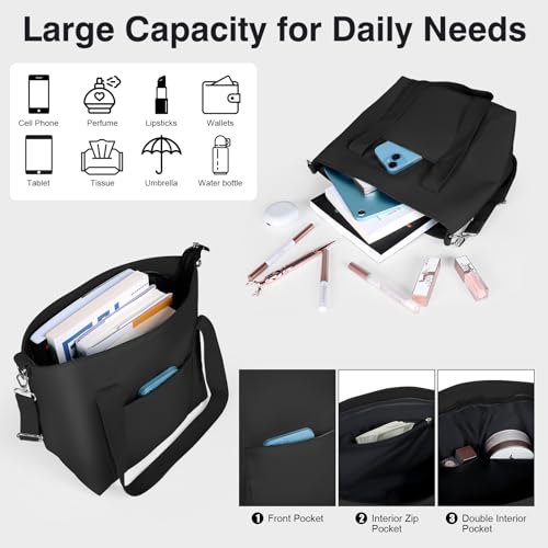 Image of Geestock Small Tote Bag for Women Small Tote Bag with Zipper, Lightweight Nylon Crossbody Totes Purses Shoulder Handbags
