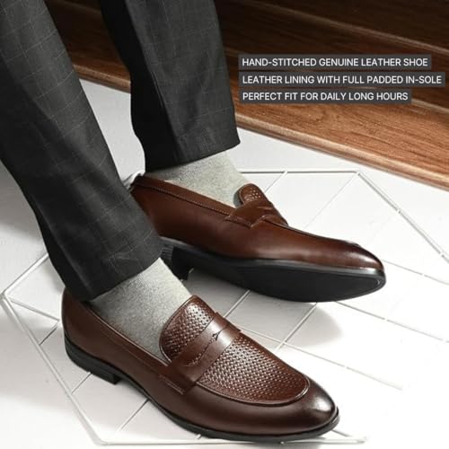 Image of Blue Leather by Centrino Genuine Leather Slip-On Men's Formal Shoe |Stylish with Soft Cushioned Insole |Trendy Non Lace-Up Design |Durable Leather with Anti-Skid Sole | Perfect for Formal Wear (3944)