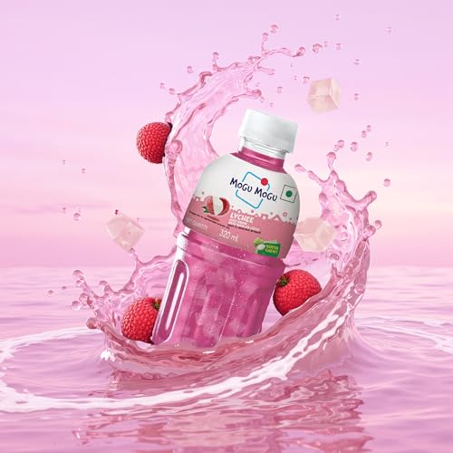 Image of Mogu Mogu Lychee Juice Drink with Nata de Coco Jelly 320ml (Pack of 6), Refreshing Tropical Thai-Made Sip & Chew Beverage