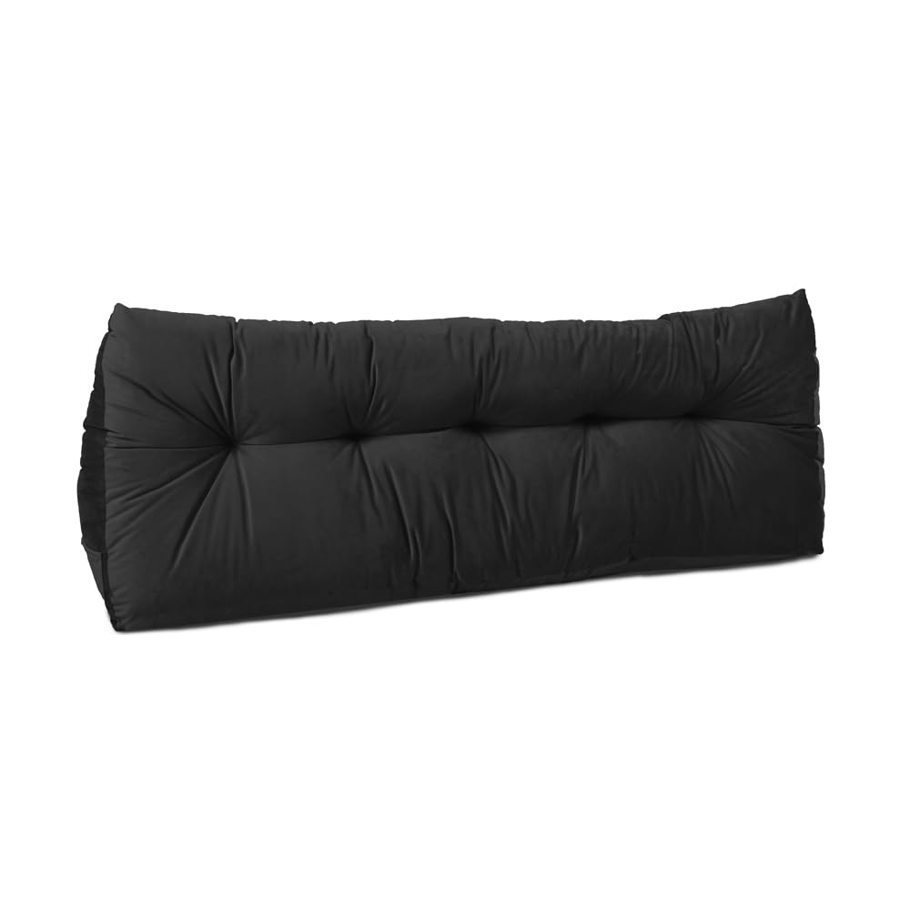 Lancashire Textiles Black 20 X 50 X 135Cm (Double Bed) Luxury Velvet Triangular Wedge Bedroom Headboard Cushion - Headboard Bolster Support Pillow For Bed, Sofa, Chair - Made In Britain
