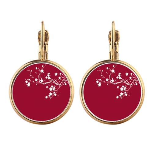Boucles d'oreilles pendantes à clip or japonais et illustration ronde