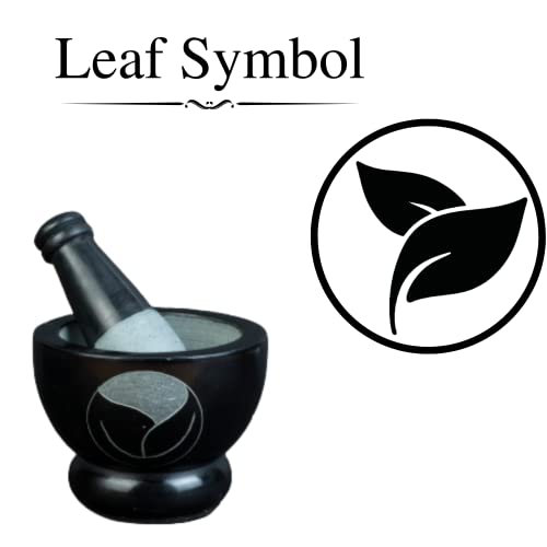 Crocon 4 Inch Black Marble Mortar And Pestle Set, With Leaf Symbol Stone Grinder Bowl For Guacamole, Salsa, Herb Crusher, Grind And Crush Spices & Nuts, Heavy Duty & Polished Mortar & Pestle Best Gift #TOP4