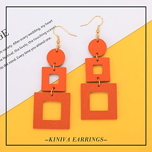 KINIVA Leather Dangle Earrings for Women Trendy, Lightweight Leaf Circle Lightning Earrings Drop, Jewelry Gifts for Women3