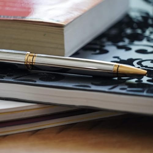 Image of Cross Coventry Ballpoint Pen Medium Black Indelible with Premium Gift Box Glossy Chrome with Gold Applique
