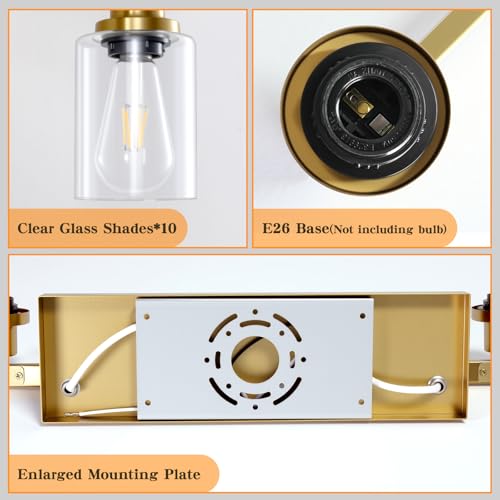 Image of Gold Bathroom Vanity Light,10-Light Brushed Gold Bathroom Light Fixtures with Clear Glass,64.5in Wall Lamp Sconces for Mirror Bedroom,Living Room Hallway,E26