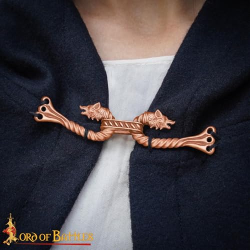 Image of Lord of Battles Medieval Cloak Clasp (Made of Bronze) | Viking Celtic Dragon Design Hook for Cloak Scarf, Shawl | Handmade Cloak Clasp Lost-Wax Cast Bronze