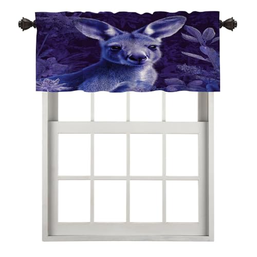 BaoNews Niedliche Känguru-Verdunkelungsvorhänge für die Küche, Känguru in lila Pflanzen, kurze Vorhänge für Fenster, isoliert, Thermo-Badezimmer-Fenstervorhang, 1 Stück, 132 x 45,7 cm