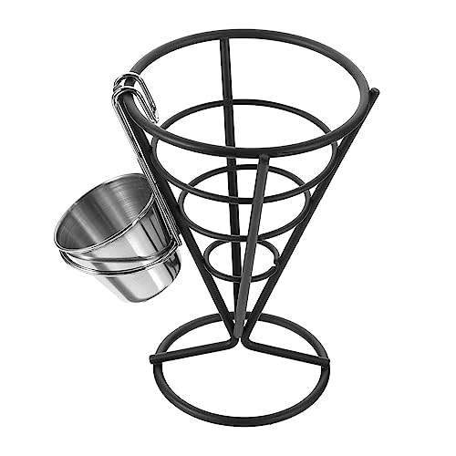 ABOOFAN 1set French Fries Holder Cone Basket Stand with Snack Display Rack Stainless Steel Appetizer Serving for Kitchen Restaurant Dining Room and Parties