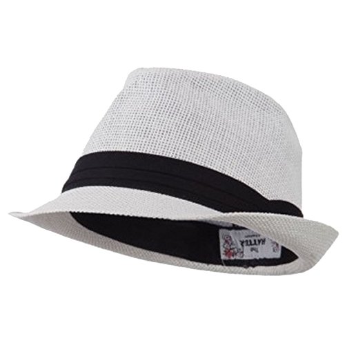 Hatter Mens 3 Layer Pleated Band Solid Color Straw Fedora White