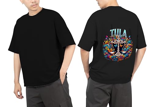Image of Men's Zodiac Sign Printed Oversized Cotton T-Shirt - Half Sleeve Printed Design Graphic Tee for Men - Round Neck, Trendy Streetwear & Casual Wear Breathable Fabric T-Shirt