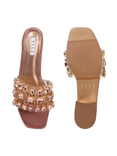 Image of ELLE Women's Embellished Gemstone Sandal - Low Heel Glamour Wedding Sandals