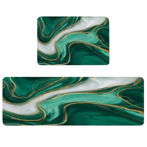 Yaiikkvbaa Teal Marble Kitchen Rugs and Mats Non Slip Washable