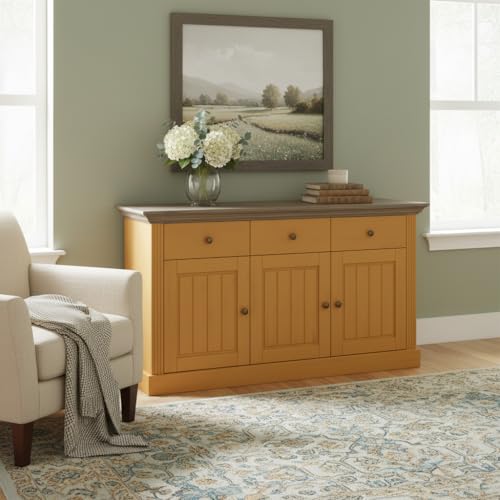 Image of APRODZ Solid Wood Alegre Sideboard Storage Cabinet for Living Room | Medallion Yellow