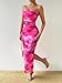 LIGHT DOT Women's Summer Dress Printed Strapless Tube Bodycon Maxi Side Slit Mesh Layered (Fuchsia,XS)