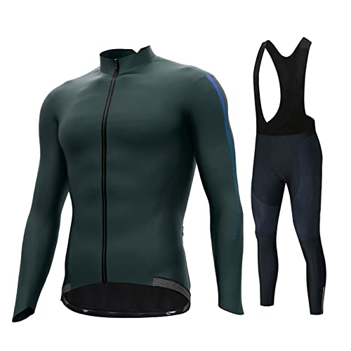 HGFHG Ternos de ciclismo masculinos camisa de ciclismo com calça acolchoada de gel 3D fleece térmica