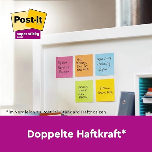 Post-it Super Sticky Notes, Packung mit 6 Blöcken, 90 Blatt pro Block, 76 mm x 127 mm, Gelb, Blau, Grün, Pink, Orange - Extra-stark klebende Notizzettel für To-Do-Listen und Erinnerungen