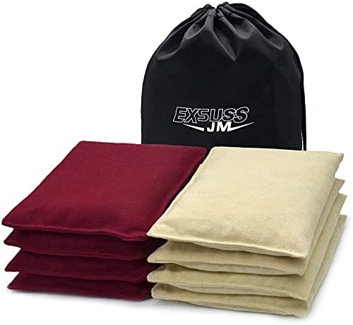 JMEXSUSS Weather Resistant Standard Corn Hole Bags, Set of 8 Regulation Professional Cornhole Bags for Tossing Game,Corn Hole Beans Bags with Tote Bag(Burgundy/White)