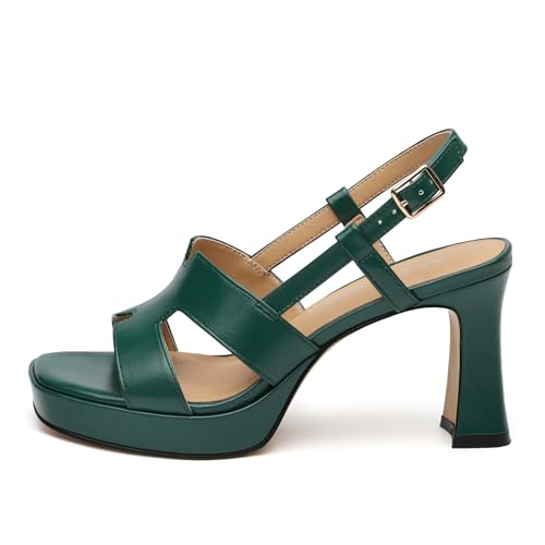 Image of ROSERWISH Heels for Women Chunky Block Platform High Heels Square Open Toe Strappy Heel Sandals Wedding Party Prom Fashion Slingback Dress Pump Sandals Shoes