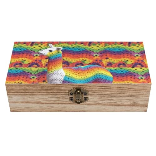 FekiLoot Caja de recuerdos de madera con patrón de camello arcoíris, caja del tesoro de memoria, pequeño cofre del tesoro de madera, baúl decorativo para recuerdos, para manualidades y almacenamiento
