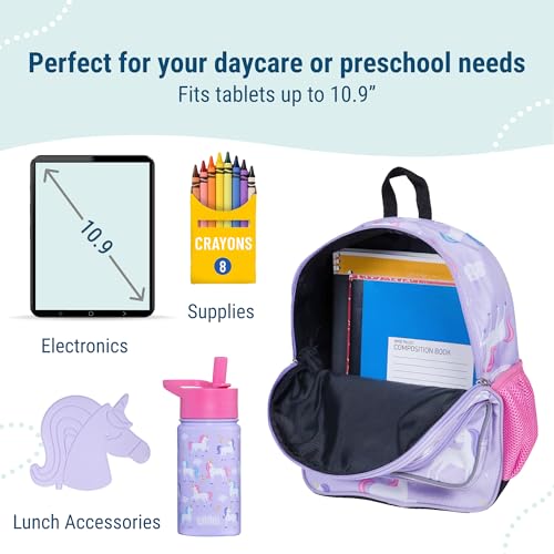 Image of Wildkin 12-inch Kids Backpack - Padded, Adjustable, Ideal for Daycare & Travel - Unicorn | Ages 3-7, insulated front pocket - coordinates with matching Wildkin nap mats and water bottles