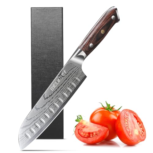 Coltello Santoku Coltello giapponese lunghezza lama 17,6 cm realizzato in acciaio al carbonio tedesco estremamente affilato