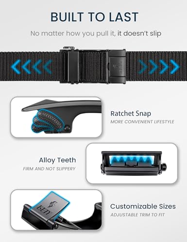 GEIT Men's Nylon Ratchet Belt, 1 3/8" Adjustable Web Belt with Slide Click Buckle for Casual Golf Work3