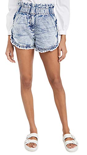 SEA Women s Dax Acid Wash Denim Ruffle Shorts, Blue, 4