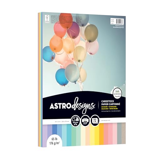 Astrodesigns Cardstock Pastel 18-Color Starter Pack 8.5 x 11 65 lb. 72 Sheets Perfect for DIY Projects Card Making Scrapbooking & Invitations (91263)