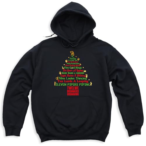 12 Days of Christmas Carol Sweatshirt, Hoodie, Christmas Song Design, Funny Letter Print Christmas Tree Top, Christmas Themed Colorful Printed Sweaters4