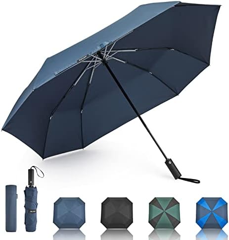 G4Free 54 Inch Large Golf Umbrella, Automatic Square 3 Folding Windproof Umbrella Compact Travel Rain Umbrellas（Navy Blue）