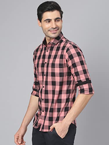 Image of Dennis Lingo Men's Cotton Box Checkered Slim Fit Casual Shirt with Chest Pocket, Full Sleeve Shirt for Formal & Casual Wear