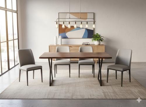 Image of REDWOOD Wooden 4 Seater Dining Table Only | 57x24 Inch Rectangular Live Edge Dinner Table Without Chairs for Home, Office, Hotel, Restaurant & Cafeteria | Natural Finish & Black Metal Base Legs