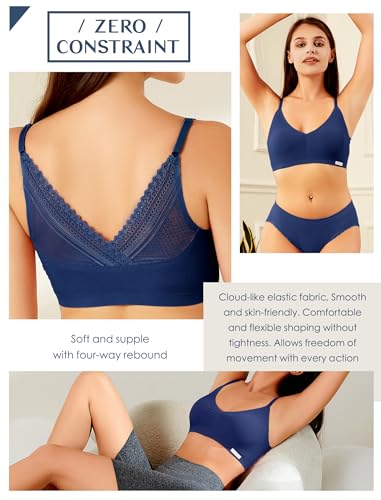 Image of Livona Lace Bralette for Women - Comfort Sports Bra Wireless Padded Bralette with Support Workout Tops Cami Crop S-XXL