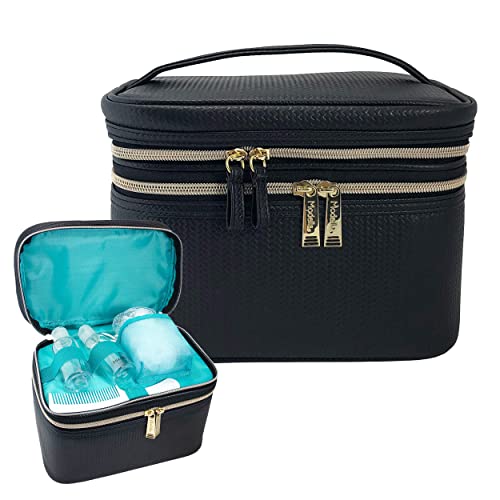 Conair Travel Makeup Bag, Large Toiletry and Cosmetic Bag, Perfect Size for Use At Home or Travel, Five Piece Train Case Set in Black - image 1