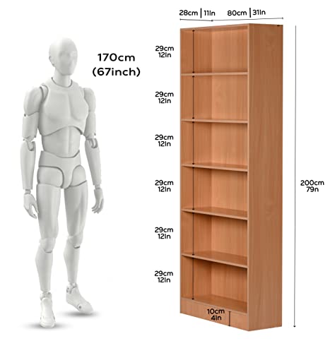 Image of DeckUp Muvo 6-Shelf Engineered Wood Book Shelf and Display Unit (Bavarian Beech, Matte Finish)