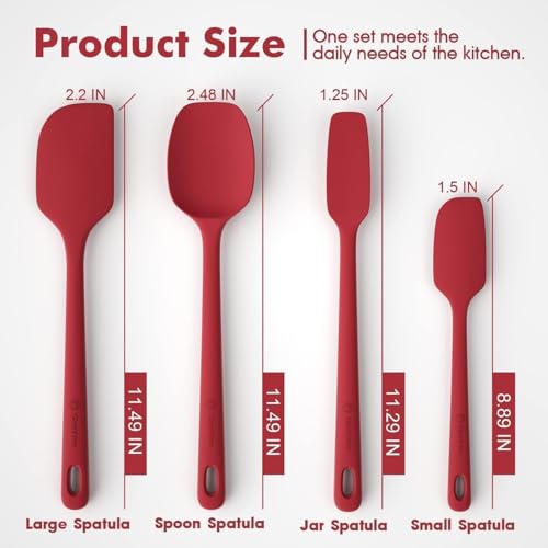 Image of ChefAide 4 Pieces Silicone Spatula Set, Food Grade Rubber Spatula, Upgrade Strong Handle with Ergonomic Grip, Heat Resistant for Nonstick Cookware, Cooking