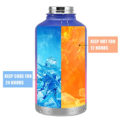 64 oz Stainless Steel Water Bottle, MOICO Double Wall Vacuum Insulated Water Bottle, Keeps Cold 24 Hours & Hot 12 Hours, BPA Free Leak Proof Wide Mouth with Travel Bag - Blue Pink