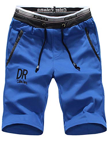 ASEOK los Hombres de la Cintura elástico de los Cortocircuitos Classic Casual Pantalones Cortos atléticos Planas Delanteras Deportivas con Bolsillos de Verano Beach Shorts Casuales (Azul, XL)