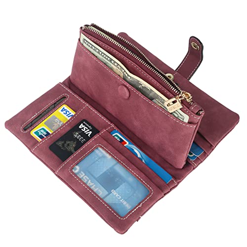 Image of Bird&Fish Women Vegan Leather Wallet Bifold Clutch Large Capacity Card Organizer Buckle Long Purse for Girls Candy Color