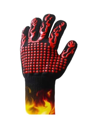 難燃性滑り止めBBQファイヤーグローブ、電子レンジオーブングローブ、オーブンミット、耐火性300〜500℃、極度の耐熱性(Red)