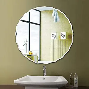 TINITALO Frameless Decorative Mirror | Mirror Glass for Wall | Mirror for Bathrooms | Mirror in Home | Mirror Decor | Mirror Size : 24 X 24 Inch QG 87, Round, Unframed, Silver