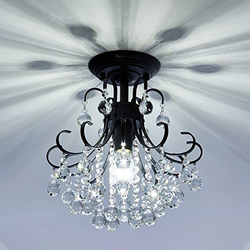 Yyjlx Industrial Crystal Chandelier Semi Flush Mount Ceiling Light Fixtures Modern Pendant Lamp For Hallway Bar Kitchen Dining Room Kids Room Bathroom Black #TOP8