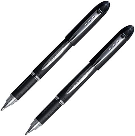 2 X BLACK UNI-BALL PREMIUM ROLLERBALL PEN 1.0 POINT BLACK BODY