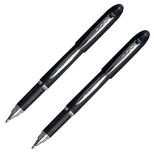 2 X BLACK UNI-BALL PREMIUM ROLLERBALL PEN 1.0 POINT BLACK BODY