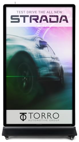 Image of Displays2go Digital Display Advertising Floor Stand with (2) 8W Speakers & (4) Locking Wheels (DF075NLB)