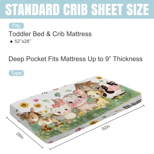 Hwmmbh 4269259 Farm Animals Life Baby Crib Sheets 52''X28'' Farmland Cow Pig Horse Dog Rooster Barn Stretchy Fitted Crib Mattress Covers For Boy Girl Country Farmhouse Soft Baby Bed Toddler Mattresses Sheets thumb #4