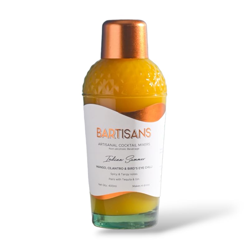 Bartisans Indian Summer Mango and Thai Chilli Cocktail Mixer 400ml, Alcohol pairing for drinks Whiskey Rum Gin Vodka, Replacement for Tonic Water Fruit Juice Ginger Ale Mojito Syrup Soda Cranberry