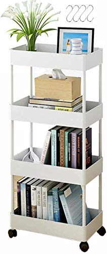 Lishens - Carro de almacenamiento de 4 niveles con ruedas deslizables, organizador de utilidad, estantería móvil, estante de almacenamiento para lugares estrechos en la cocina