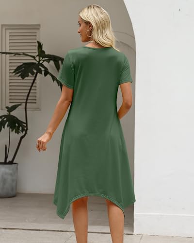Image of COSSEN Women's 2026 Summer Midi Dress Crew Neck Short Sleeve