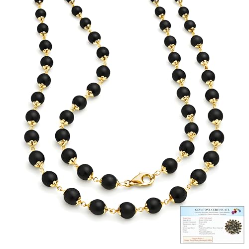 Image of Gratify Original Karungali Mala 54 Beads (7mm) for Men & Women | Authentic Black Ebony Wood Mala with Gold Plated Metal Caps | Spiritual Necklace for Meditation, Prayer, Energy Balance & Positive Vibes